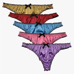 NWT 🆕 5 Pack Women Satin G-String Panties Ruffle Frilly Thong Underwear - Small